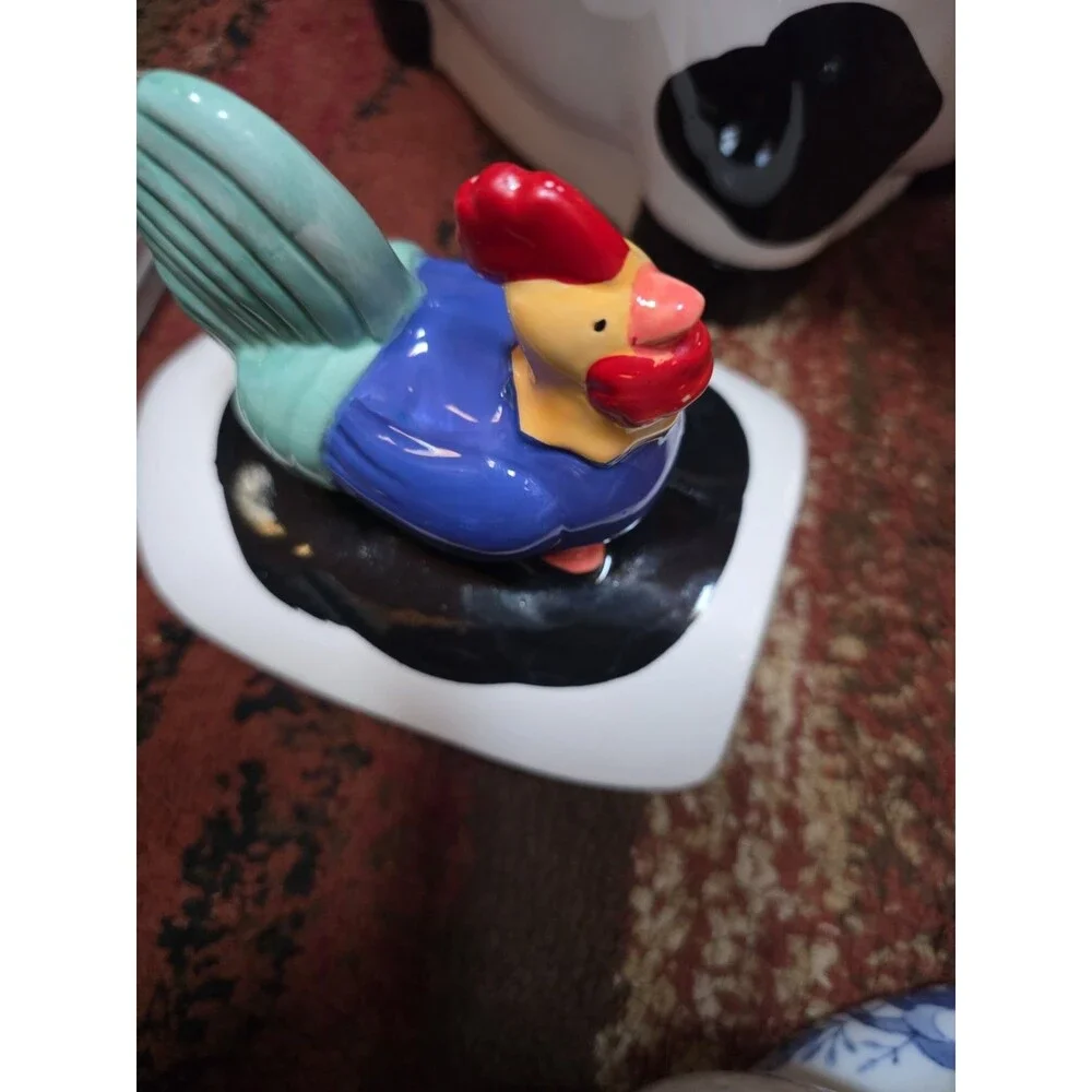 Coco Dowley Certified International Ceramic Cow & Rooster Cookie Jar